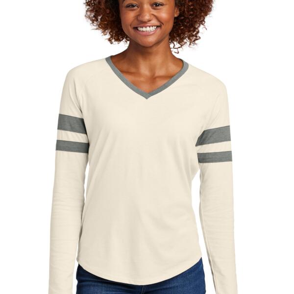 Sport Tek Women's Halftime Stripe Long Sleeve V Neck Tee LST6043 Women's Halftime Stripe Long Sleeve V Neck Tee Thumbnail