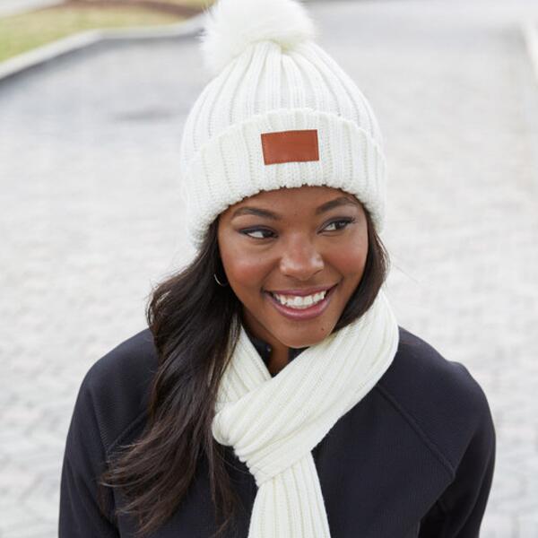 Knit Beanie With Fur Pom Pom Thumbnail