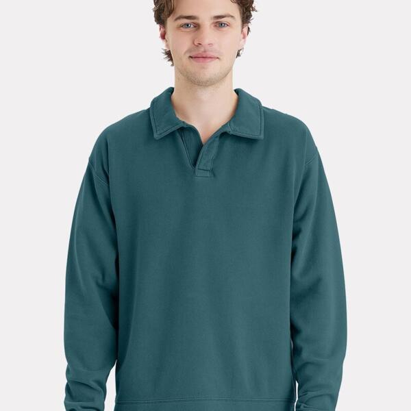 ComfortWash by Hanes Unisex Garment-Dyed Polo Collar Sweatshirt GDH490 Unisex Garment-Dyed Polo Collar Sweatshirt Thumbnail
