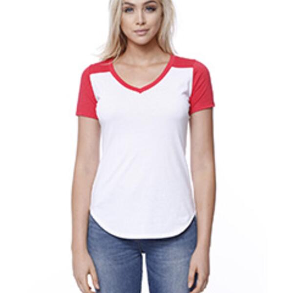 Ladies' CVC Varsity V-Neck T-Shirt Thumbnail